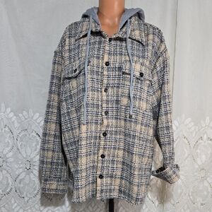 A. Peach Plaid Button Coat/Jacket Sz Large